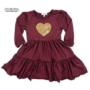 Chenault Girl 4Y Maroon & Gold Sequin Heart Twirl Dress